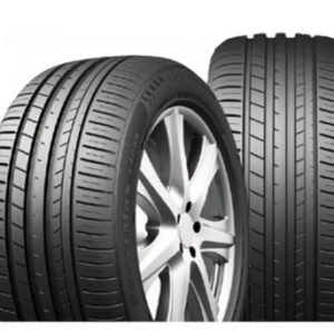 Two high-performance tires with alloy wheels for luxury vehicles.