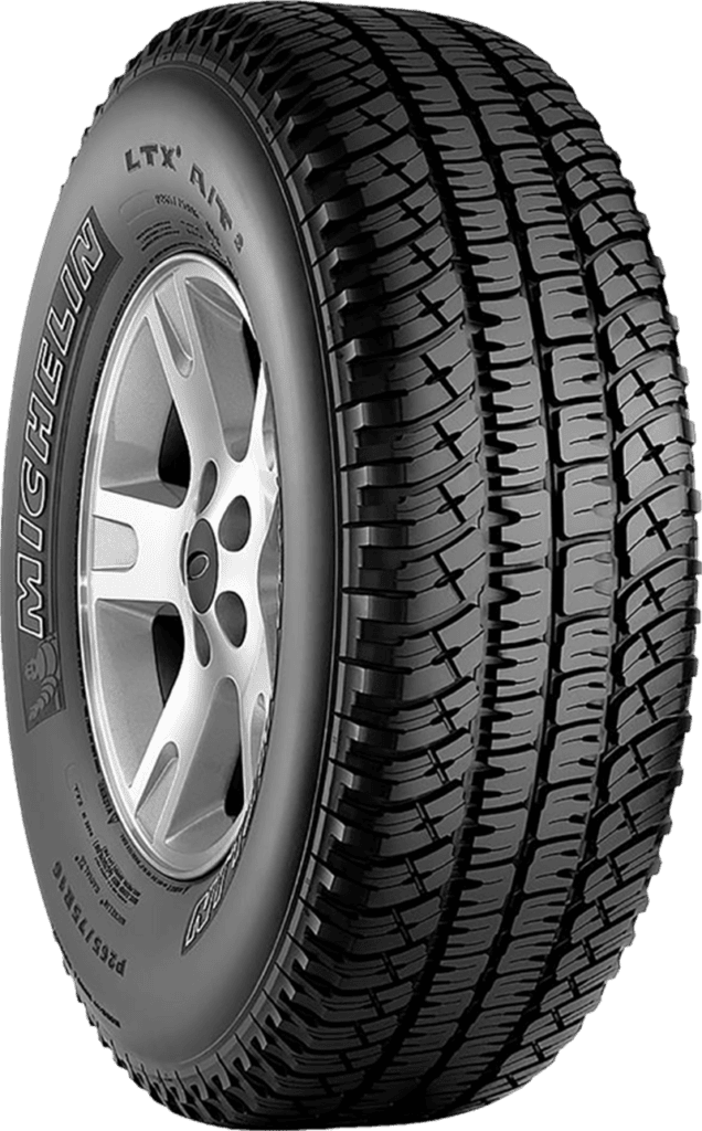 Michelin LTX AT2 tire on a vehicle, rugged all-season tire for trucks and SUVs.