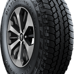 Firestone Destination AT2 tire with rugged all-terrain tread pattern.