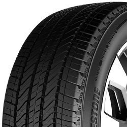 Close-up of Bridgestone tire with detailed tread pattern and sidewall branding.