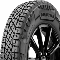 All-season tire with rugged tread pattern for off-road and on-road use.