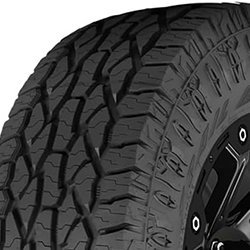 All-terrain tire with rugged tread pattern for off-road and on-road use.