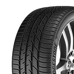 Bridgestone tire mounted on a silver alloy wheel for Migo Tire Corp.
