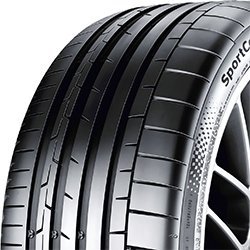 Close-up of Continental SportContact 6 tire with detailed tread pattern.