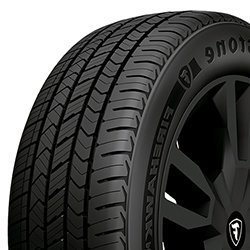 Close-up of Firestone Firehawk Pursuit all-season tire with detailed tread pattern.