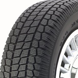All-terrain tire with deep treads for off-road and on-road use.