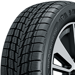 Close-up of Migo Tire Corp. all-season tire with detailed tread pattern.