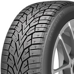 Close-up of a winter tire with detailed tread pattern for snow and ice traction.