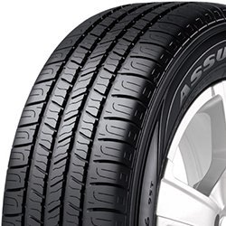 Close-up of Goodyear Assurance All Season tire with detailed tread pattern.