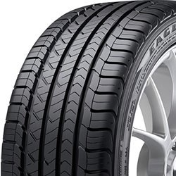 High-performance tire with detailed tread pattern for optimal grip and durability.