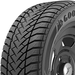 Close-up of a Goodyear tire with detailed tread pattern for durability.