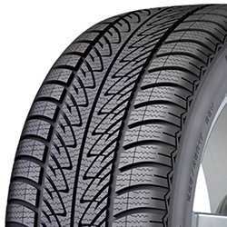 Close-up of a high-performance car tire with detailed tread pattern.