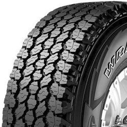 Close-up of Goodyear Wrangler A/T Adventure tire with Kevlar in black.
