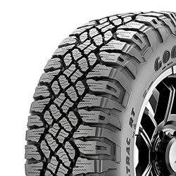 All-terrain tire with rugged tread pattern for off-road and on-road use.