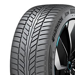Close-up of Hankook ION I winter tire with detailed tread pattern.
