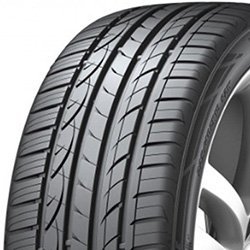 High-performance car tire with detailed tread pattern for optimal grip.