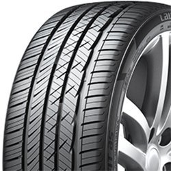 High-performance car tire with detailed tread pattern for optimal grip.
