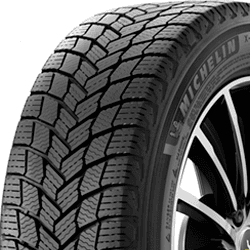 Close-up of a Michelin X-Ice Snow winter tire with detailed tread pattern.