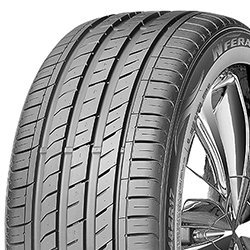 High-performance tire with detailed tread pattern for optimal grip and durability.