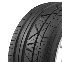 High-performance car tire with detailed tread pattern for optimal grip.