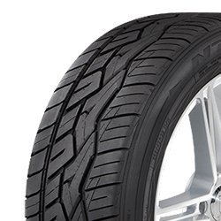 High-performance tire with detailed tread pattern for optimal traction.