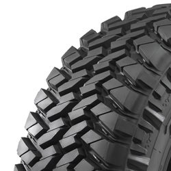 Heavy-duty off-road tire with aggressive tread pattern for rugged terrains.