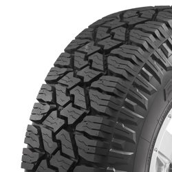 All-terrain tire with rugged tread pattern for off-road use.