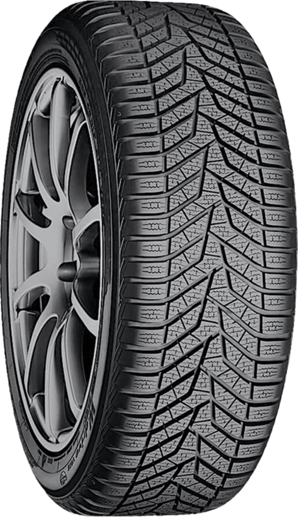 Yokohama BluEarth V905 winter tire with detailed tread pattern.