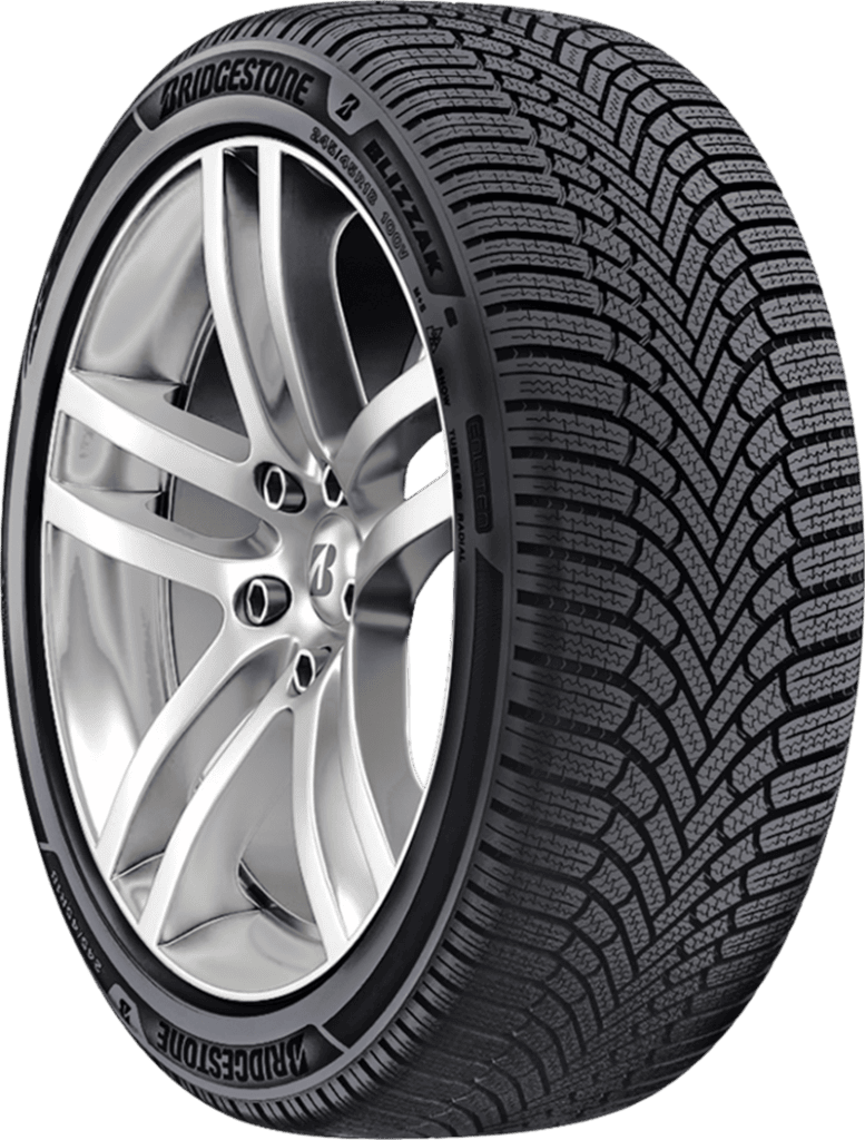 Bridgestone Blizzak winter tire with alloy wheel for SUV or car.