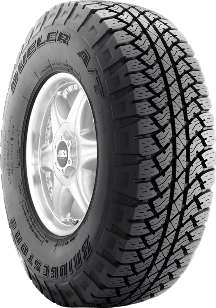 Bridgestone Dueler AT RH-S P255/65R17 all-season tire on a silver wheel.