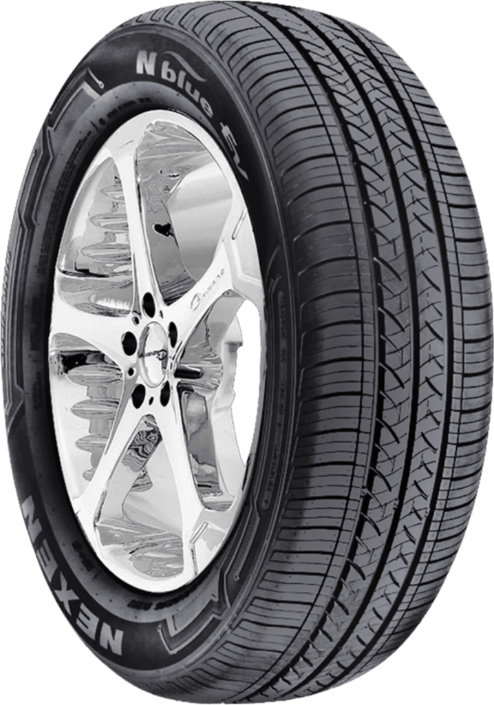 Nexen NBlue EV BSW all-season tire on alloy wheel for eco-friendly driving.