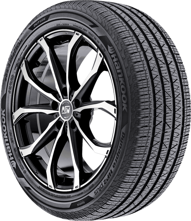 Hankook Dynapro HP2 Plus tire with alloy wheel for all-season driving.
