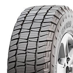 All-season tire with rugged tread pattern for versatile driving performance.
