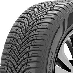 All-weather tire with detailed tread pattern for enhanced traction.