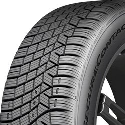 All-weather tire with detailed tread pattern for enhanced traction.