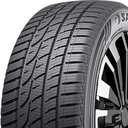All-weather tire with detailed tread pattern for versatile driving conditions.