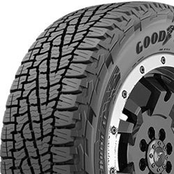 Close-up of a Goodyear tire with detailed tread pattern for off-road use.