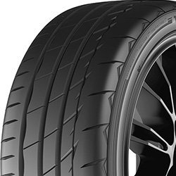 Close-up of Firestone Firehawk Indy 500 V2 tire with detailed tread pattern.