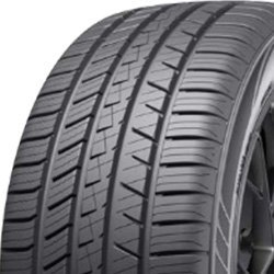 All-season tire with detailed tread pattern for optimal traction and durability.