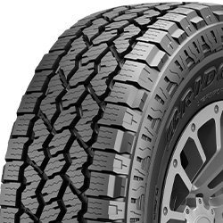 All-terrain tire with rugged tread pattern for off-road use.