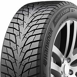 Hankook tire with detailed tread pattern on a vehicle wheel.