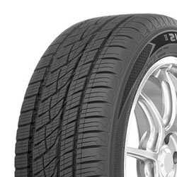 All-season tire mounted on a silver alloy wheel for versatile driving.