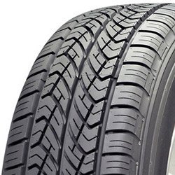 Close-up of a high-performance tire with detailed tread pattern.