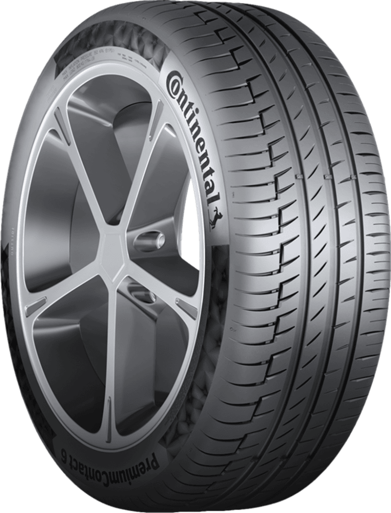 Continental PremiumContact 6 tire with alloy wheel for summer driving.