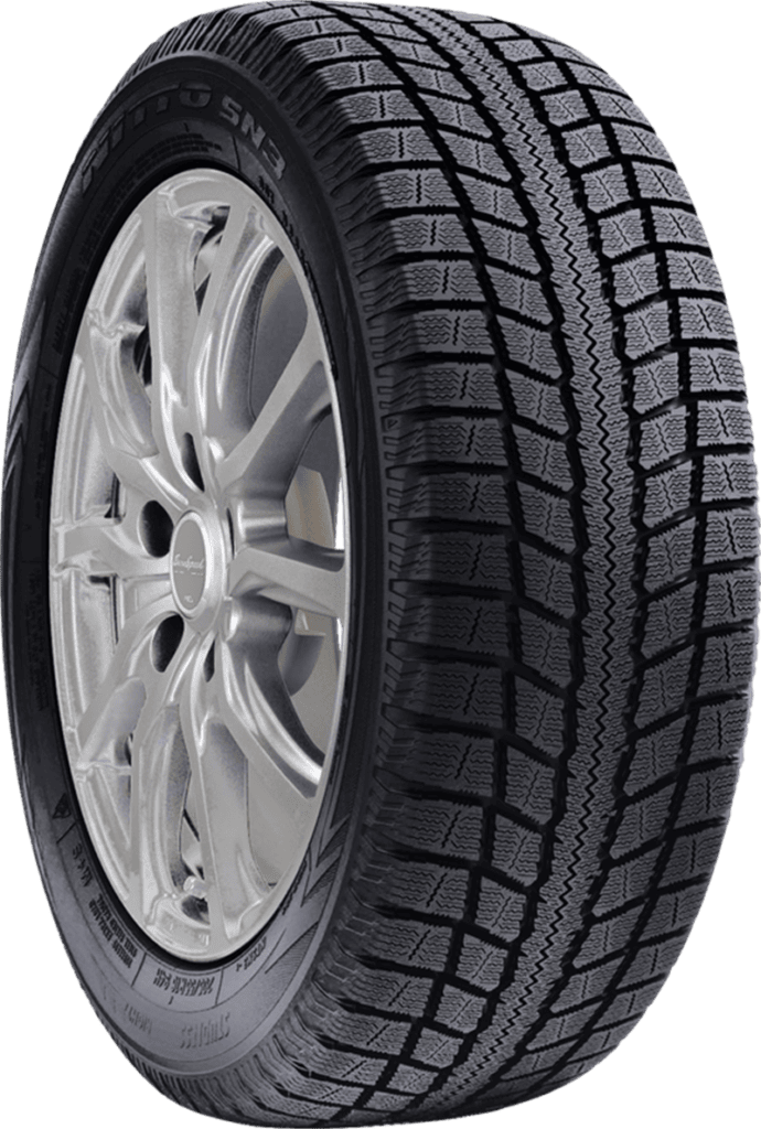 All-season tire with detailed tread pattern for winter driving conditions.