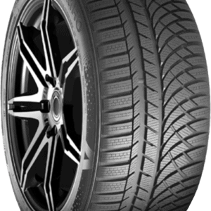 Kumho winter tire with stylish black alloy wheel for SUV or car.