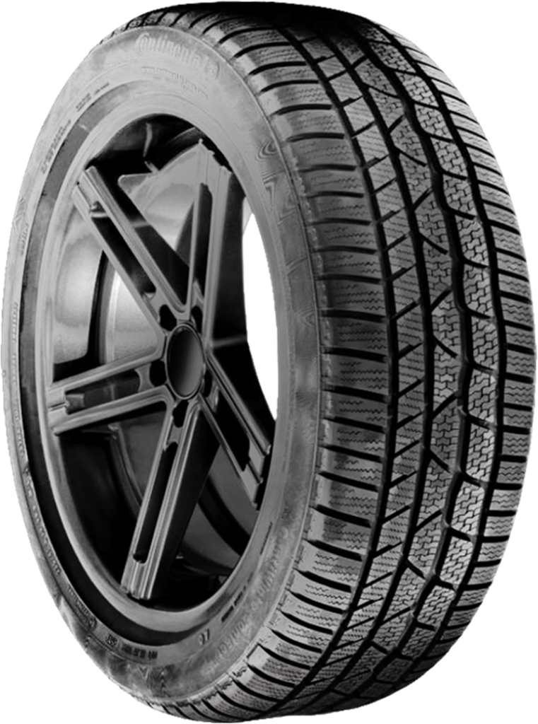 All-season tire with black alloy wheel for winter driving.