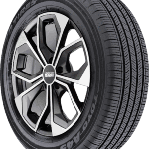 All-season tire with stylish alloy wheel for cars and SUVs.