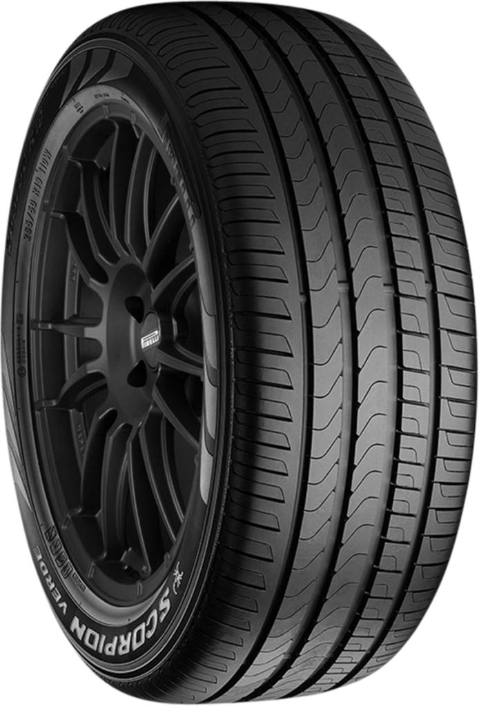 High-performance tire with detailed tread pattern for optimal grip and durability.