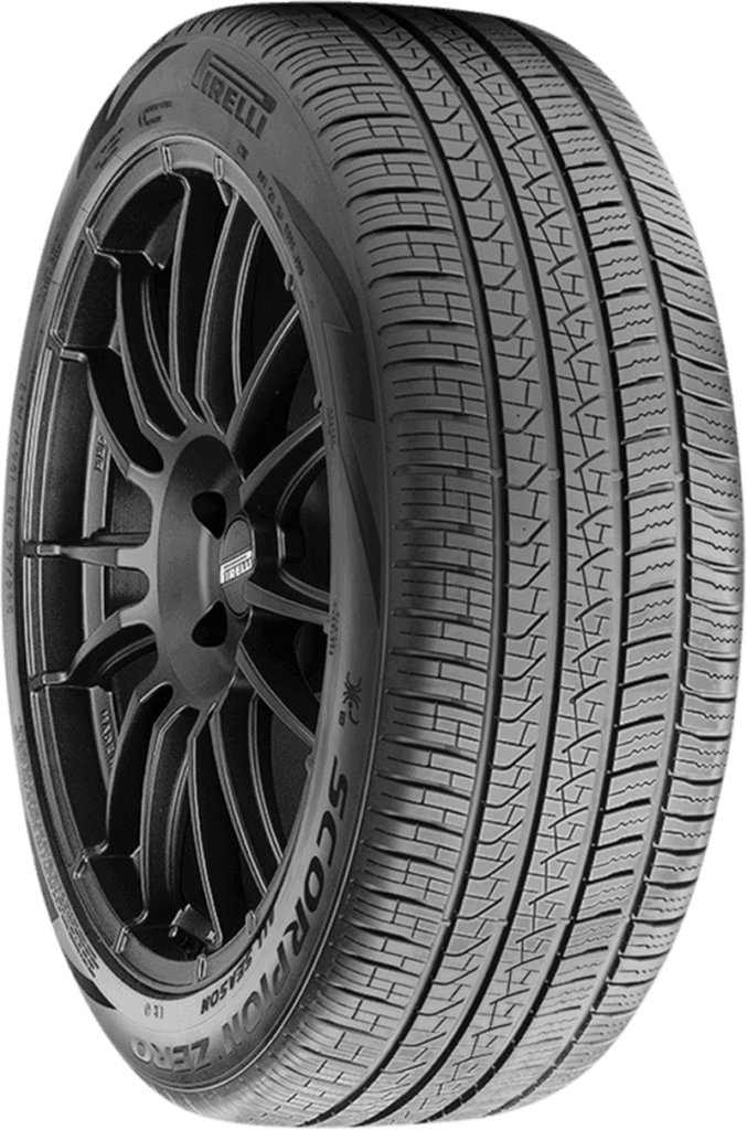 Pirelli Scorpion Zero All Season tire on black alloy wheel for SUVs and trucks.